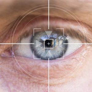 Eye monitoring and treatment in healthcare. Biometric scan of th